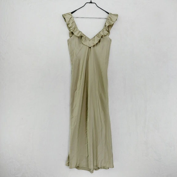 New Show Me Your Mumu Serene  Moss Green Luxe Satin Slip Dress P5166 - Picture 2 of 9